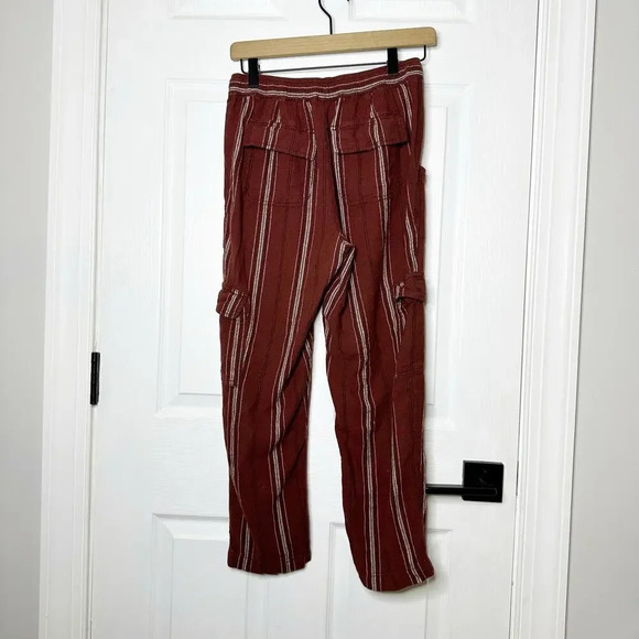SANCTUARY ANTHROPOLOGIE XS Linen‎ Blend Burgundy Stripe Cropped Cargo Pant - Picture 5 of 6